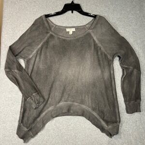 IF IT WERE ME Gray Ribbed Knit Burnout Long Sleeve Top Women's L Boho Grunge
